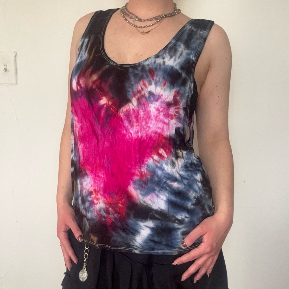 Hand Dyed Tie Dye Heart Muscle Tank